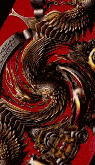 a red background with a swirl that says merkah mututy on it