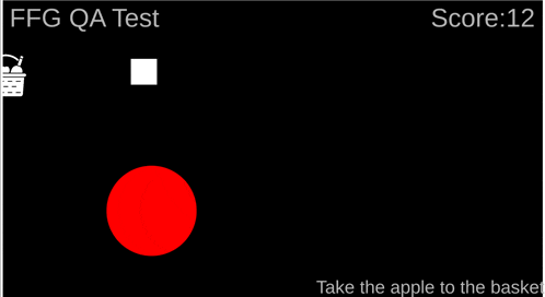 a black screen with a red circle and the words ffg qa test on it