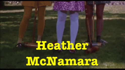 a close up of a woman 's face with the name heather mcnamara on it