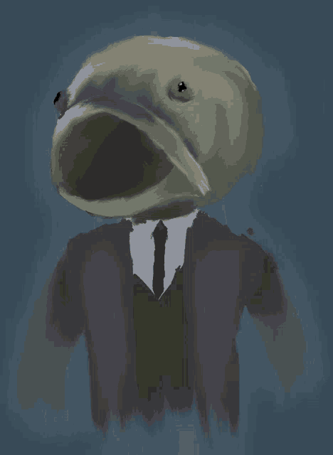 a painting of a fish wearing a suit