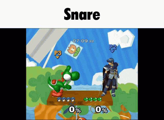 a screenshot of a video game that says snare