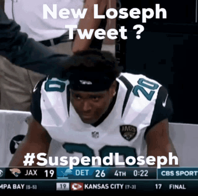 a football player with the number 20 on his jersey is suspended