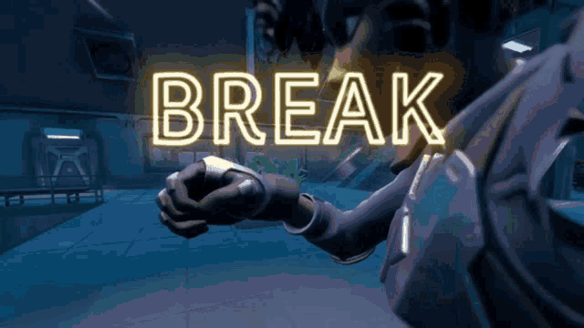 a neon sign that says break is lit up