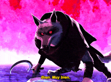 a cartoon wolf says bien muy bien
