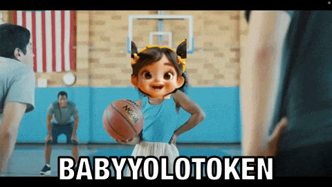 a little girl is holding a basketball and the words babyyolotoken are on the screen