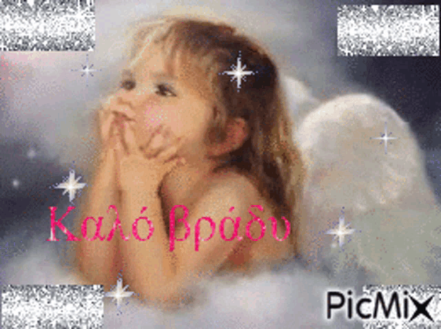 a picture of a little girl with angel wings has the word picmix on it