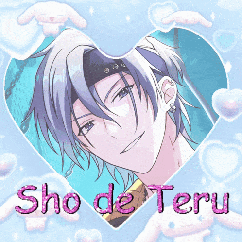 a picture of sho de teru is surrounded by hearts