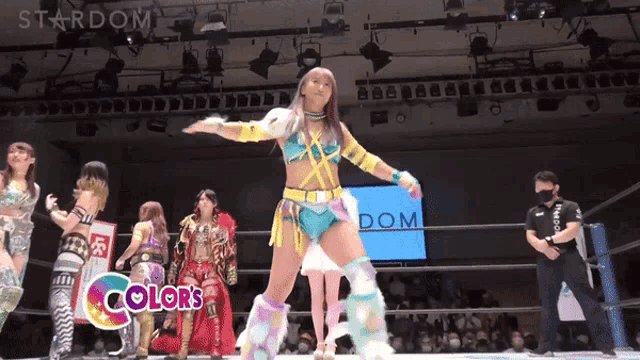 a woman in a wrestling ring with the word colors on it