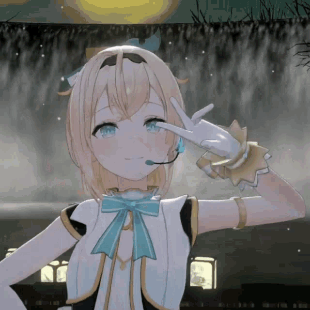 a blonde anime girl with a microphone on her head