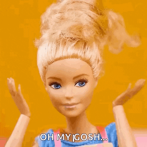 a barbie doll is making a funny face and saying oh my gosh