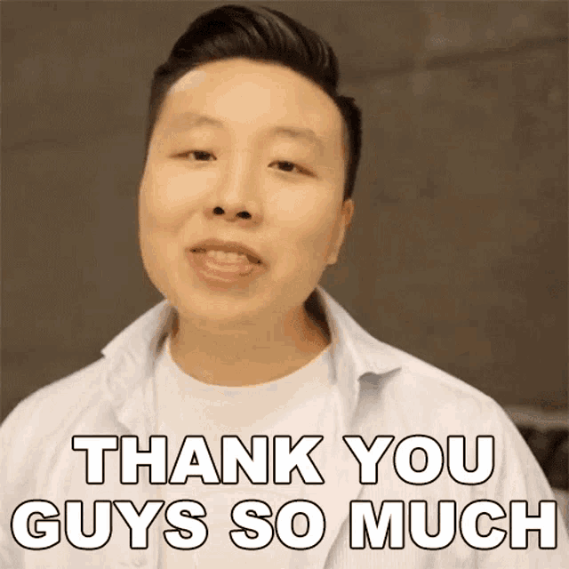 a man is saying thank you guys so much in a white shirt