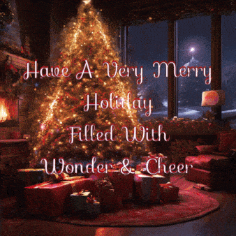 a christmas card with a christmas tree and the words have a very merry holiday filled with wonder & cheer