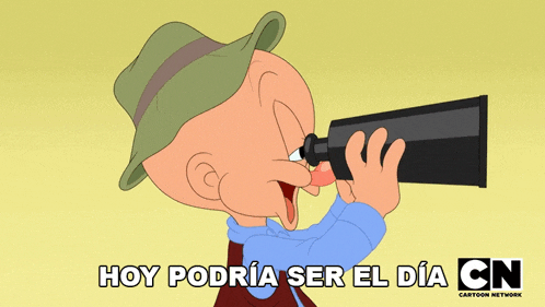 looney tunes looking through a telescope with the words hoy podria ser el dia cn cartoon network
