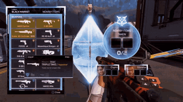 a screenshot of a video game that says nearby items
