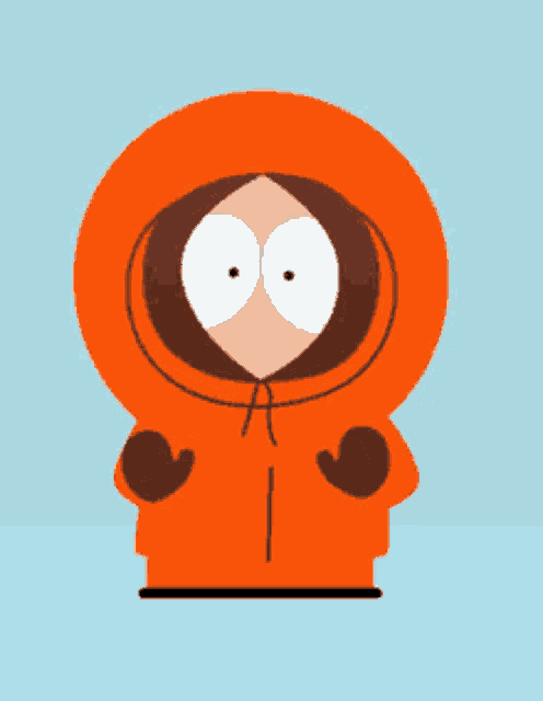 a cartoon character wearing an orange hooded jacket