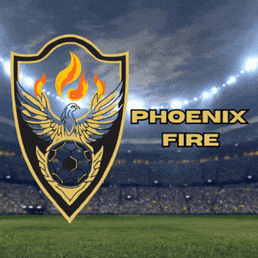 a logo for phoenix fire with a soccer ball in the middle