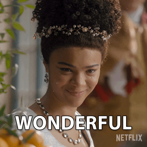 a woman with a necklace and a tiara says wonderful netflix