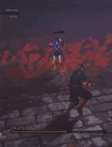 a video game character named okatsu is holding a sword