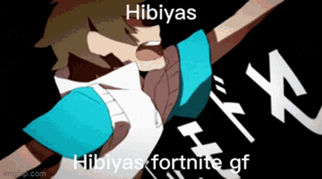 a cartoon of a boy with his arms outstretched and the words hibiyas on the bottom right