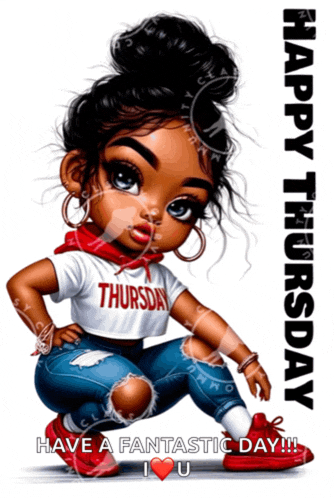 a happy thursday greeting with a cartoon girl