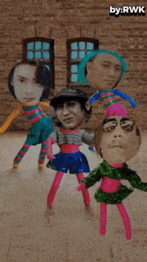 a group of dolls with faces on their heads and the words by rwk above them