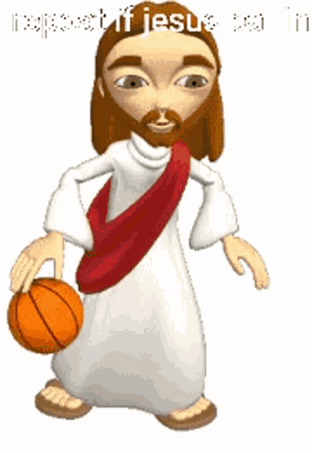 a cartoon of jesus playing with a basketball with the words respect jesus below him