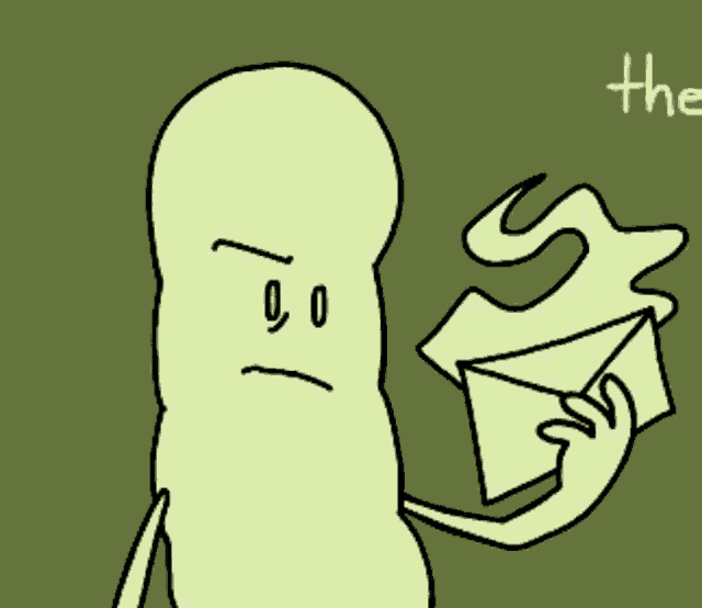 a cartoon of a peanut holding an envelope with the letter s visible