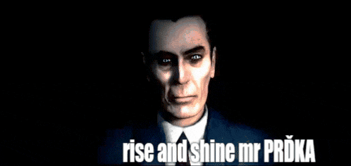 a man in a suit and tie with the words rise and shine mr proka below him