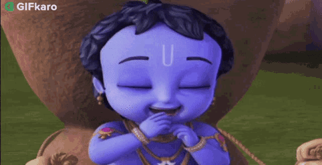 a cartoon of a baby krishna with an u on his forehead