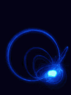 a blue light swirls in the dark