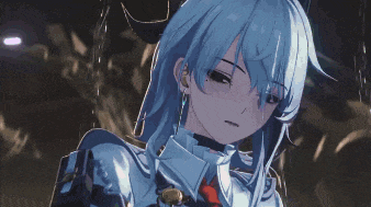 a blue haired anime girl with her eyes closed and a red tie