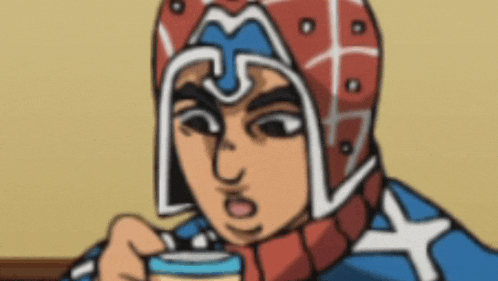 a cartoon character is drinking a cup of coffee .