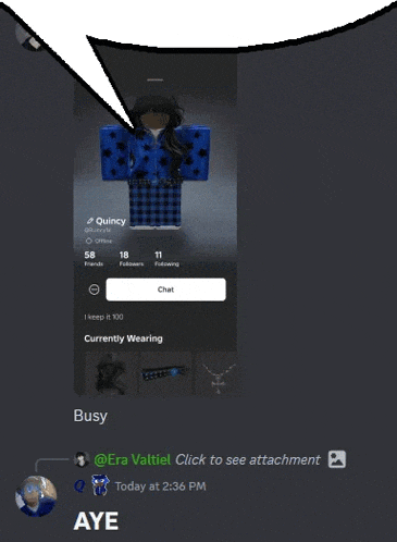quincy is currently wearing a blue plaid shirt and pants
