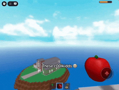 a screenshot of a video game shows a house and an apple and says these coolkids