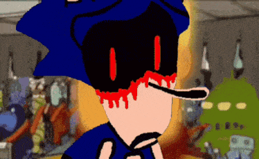 a drawing of a cartoon character with blood dripping from his face