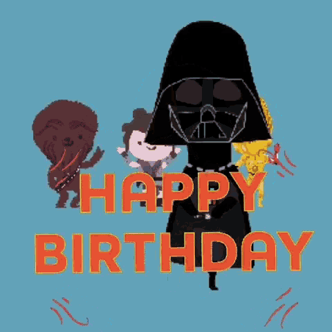 a happy birthday greeting card with star wars characters
