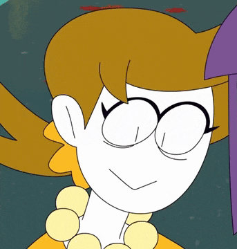 a cartoon drawing of a woman with glasses and a necklace