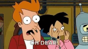 a couple of cartoon characters are talking on a cell phone and one of them says oh dear .