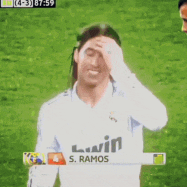 a soccer player named s. ramos is covering his face