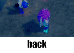 a picture of a person with purple hair and the word back