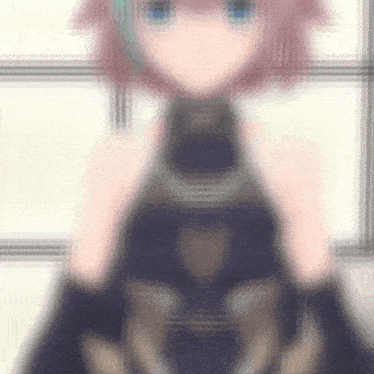 a blurry image of a girl with pink hair