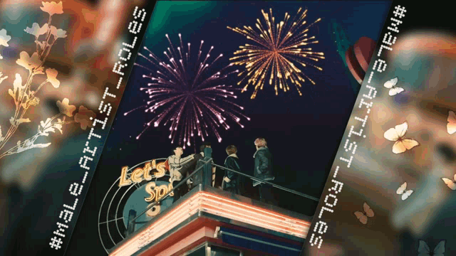 a poster for let 's spa shows fireworks in the sky
