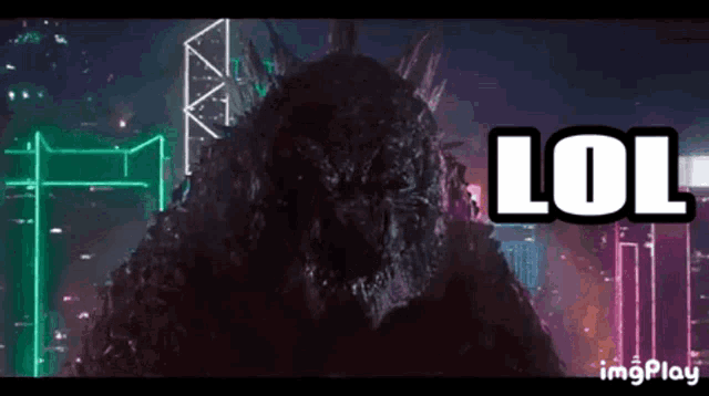 an animated image of a monster with the words lol behind it