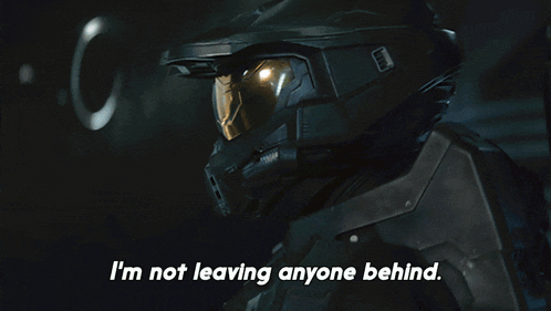 a man in a black helmet says " i 'm not leaving anyone behind "