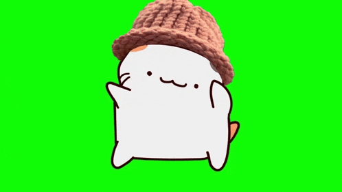 a white cartoon character wearing a brown knitted hat on a green screen .