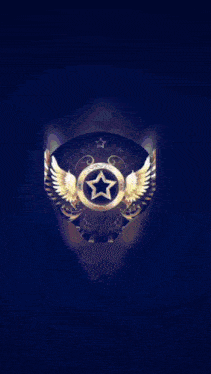 a purple background with a star and wings in the center