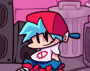 a cartoon character is sitting next to a trash can and speakers .