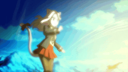 a cartoon drawing of a cat girl with a tail