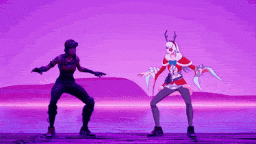 a video game character is dancing with another character