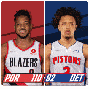 two basketball players for the blazers and pistons are shown